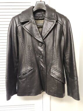 Anne Klein Vintage Leather Jacket Insulated Petite Medium Black Winter Coat
